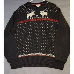 Dockers‎ Black White Fair Isle Nordic Winter Snowflake Moose Sweater Size XL